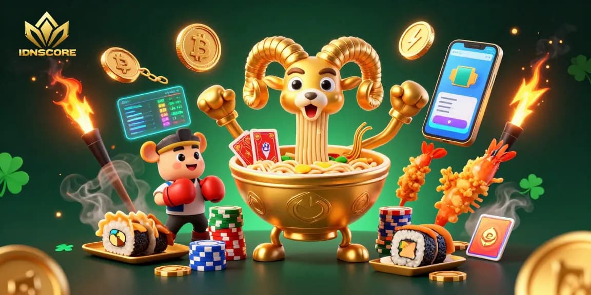 IDNSCORE offers vibrant casino excitement with a creative 3D illustration showcasing engaging characters and crypto elements.