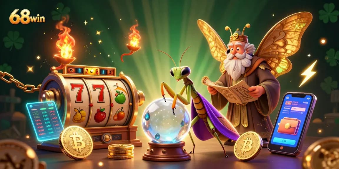 Experience thrilling gameplay at 68win with vibrant slot reels and a mystical atmosphere
