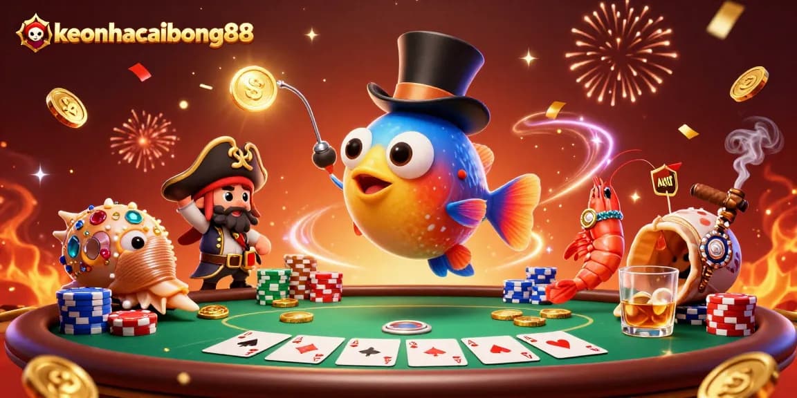 Experience thrilling gameplay at keonhacaibong88 with unique characters in a vibrant casino scene.