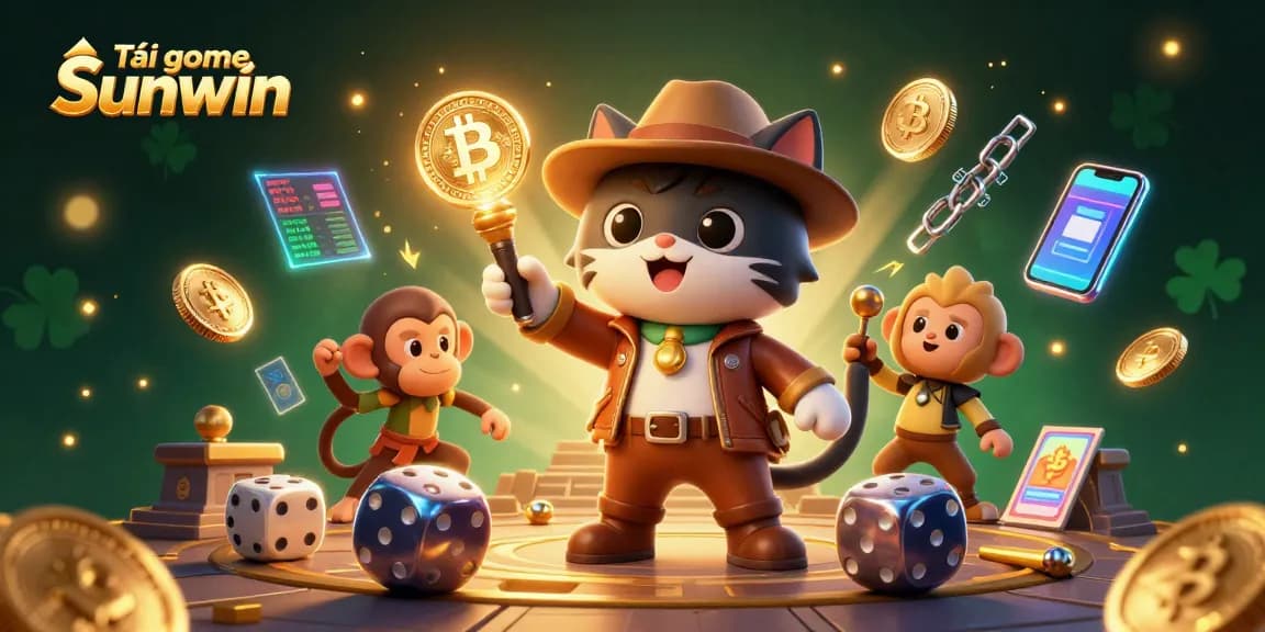 Tải game Sunwin for thrilling adventures and casino promotions with cartoon characters in a vibrant temple scene.