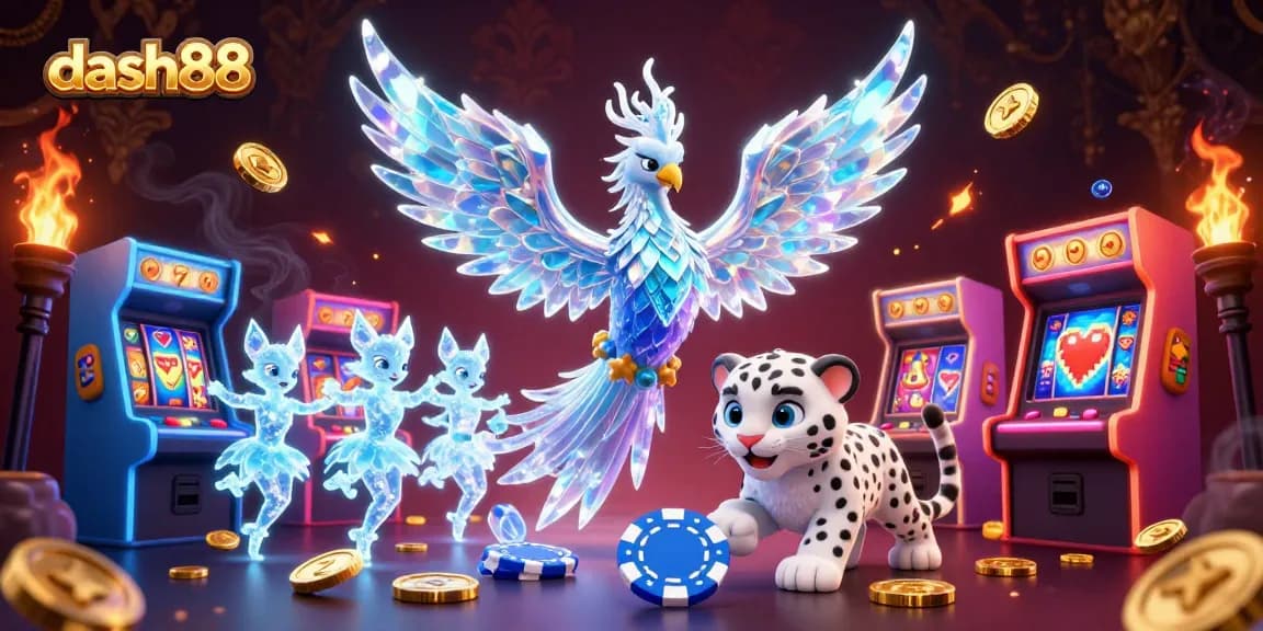 Experience thrilling gameplay with dash88 as the ice phoenix and snow leopard cub engage in an exciting casino adventure.