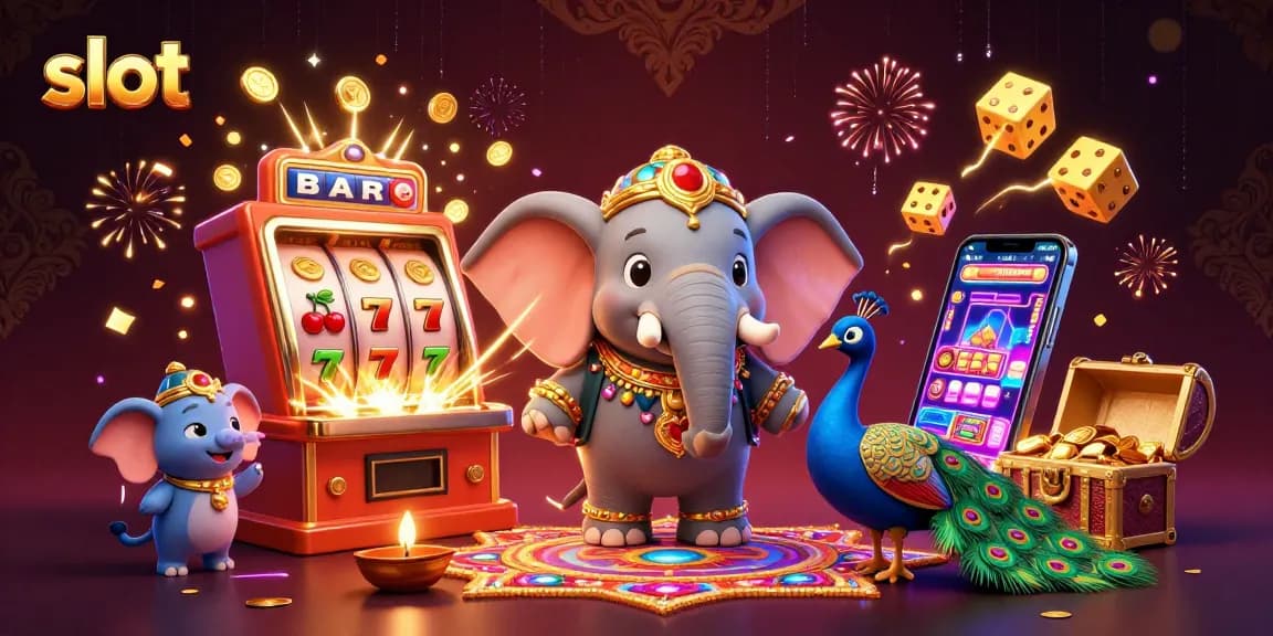Spin to win on exciting slot games with a vibrant scene of a playful elephant and jackpot!