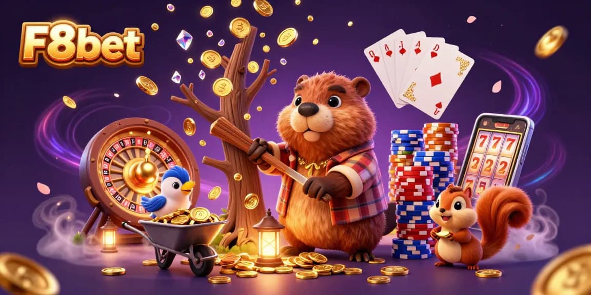 Experience F8bet's thrilling golden coin rain in this vibrant casino scene.
