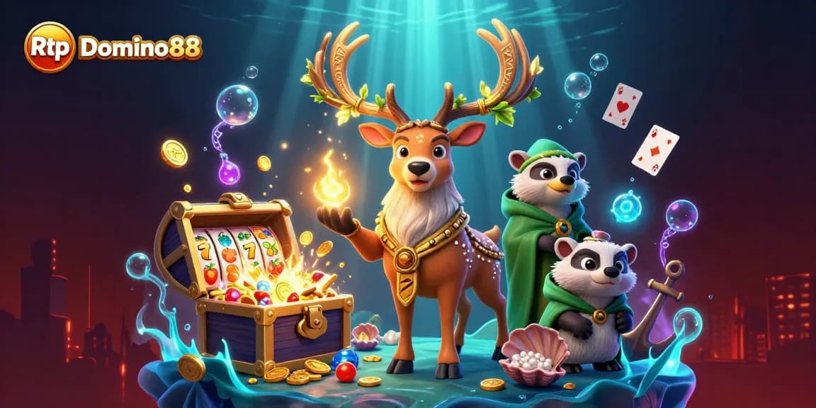 Experience Rtp Domino88 with vibrant 3D casino characters and dynamic slot elements illuminating the scene.