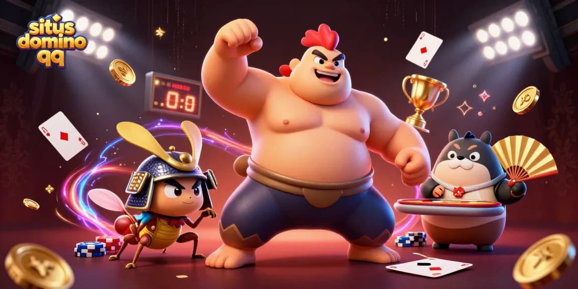 Engage with situs domino qq action packed casino scene featuring dynamic poker elements and vibrant characters.