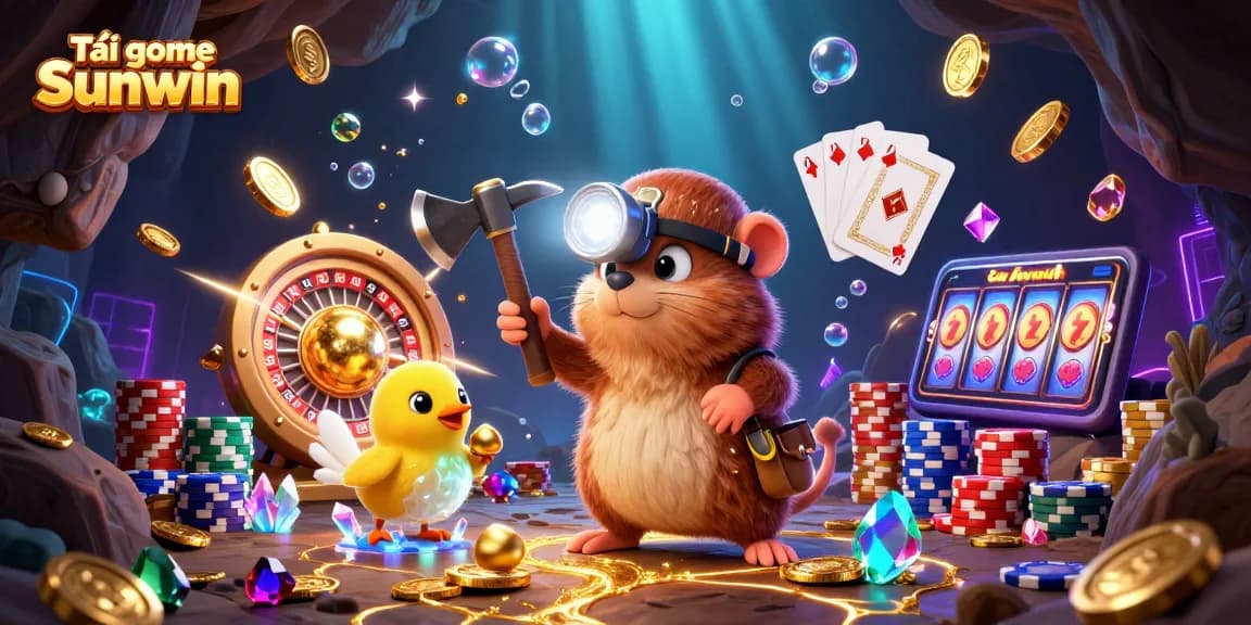 Tải game Sunwin and join the fun in this vibrant casino scene with treasure and great rewards!