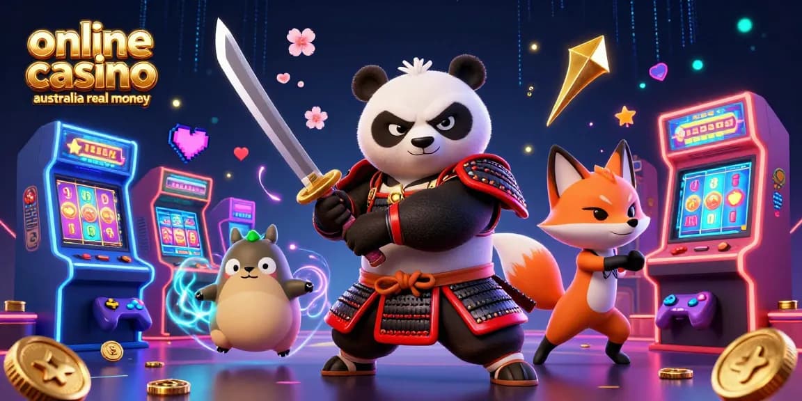 Engage in the world of online casino Australia real money with samurai and fox characters amidst exciting gaming elements.