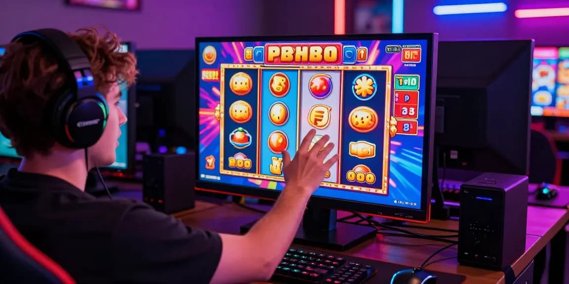 Permainan slot88 yang menarik dengan pemain meraih jackpot, lingkungan gaming yang ceria.