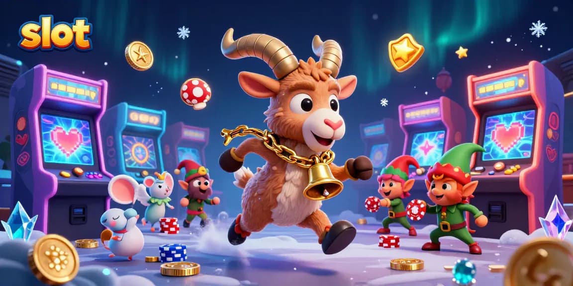 Experience thrilling slot action in a festive casino scene with playful characters and vibrant game elements.