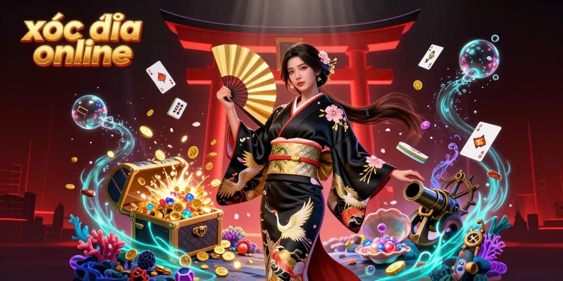 Xóc đĩa online experience brought to life with a stunning 3D illustration showcasing dynamic casino elements.