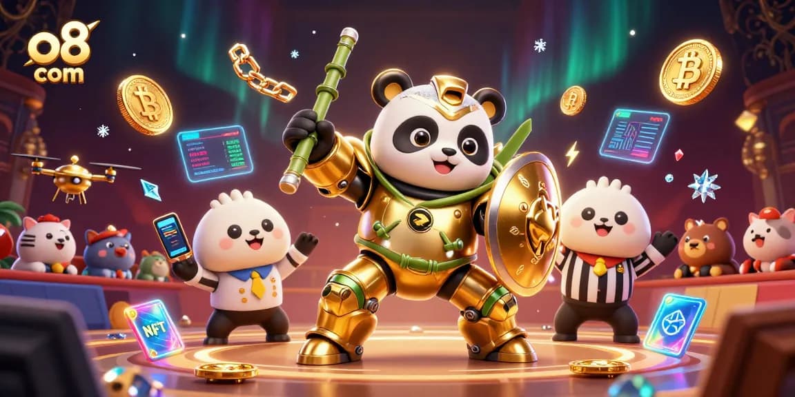 Experience engaging gameplay at o8 com with thrilling animated casino characters and cryptocurrency elements.