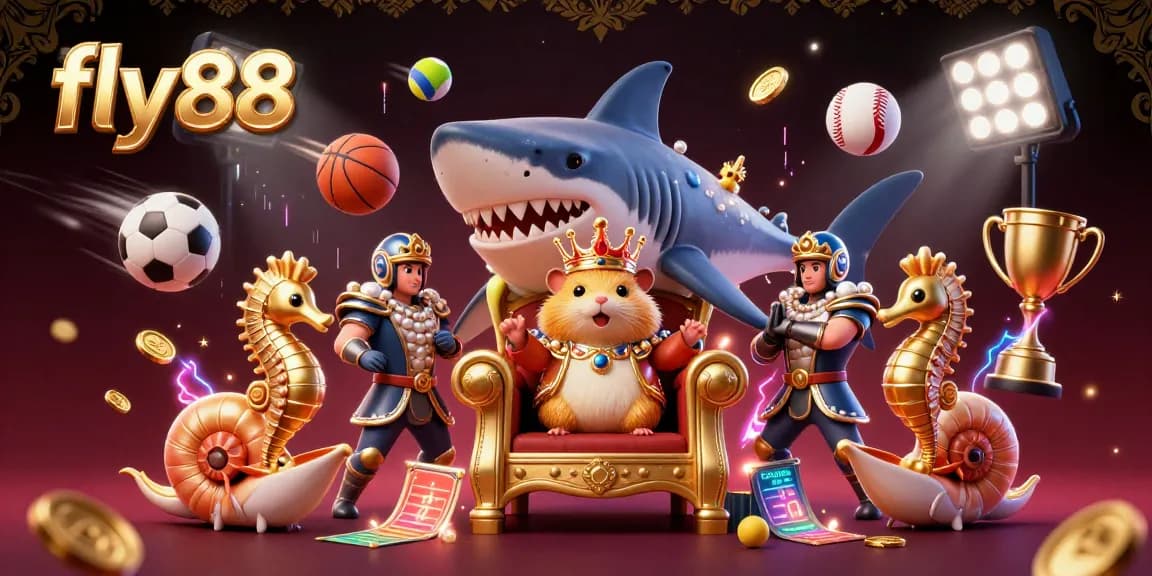 Engage with the dynamic fly88 casino scene featuring a fierce hamster king with sports elements.