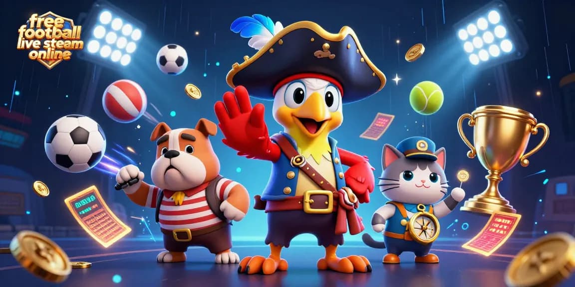 Experience the excitement of free football live stream online with animated characters and vibrant sports elements in action.
