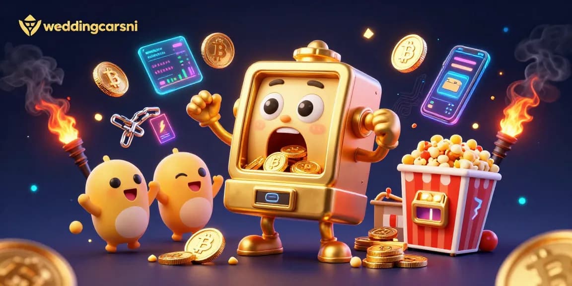 Spin and win with weddingcarsni's golden slot machine jackpot celebration filled with coins!