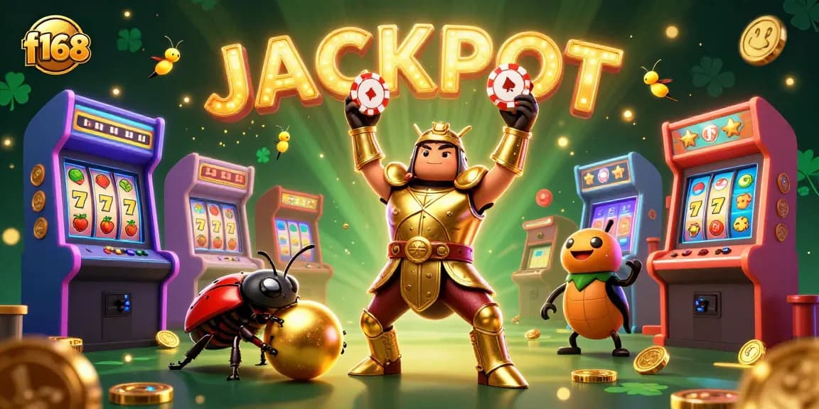 Experience the thrill of f168 casino games as the hero beetle celebrates a big jackpot win!