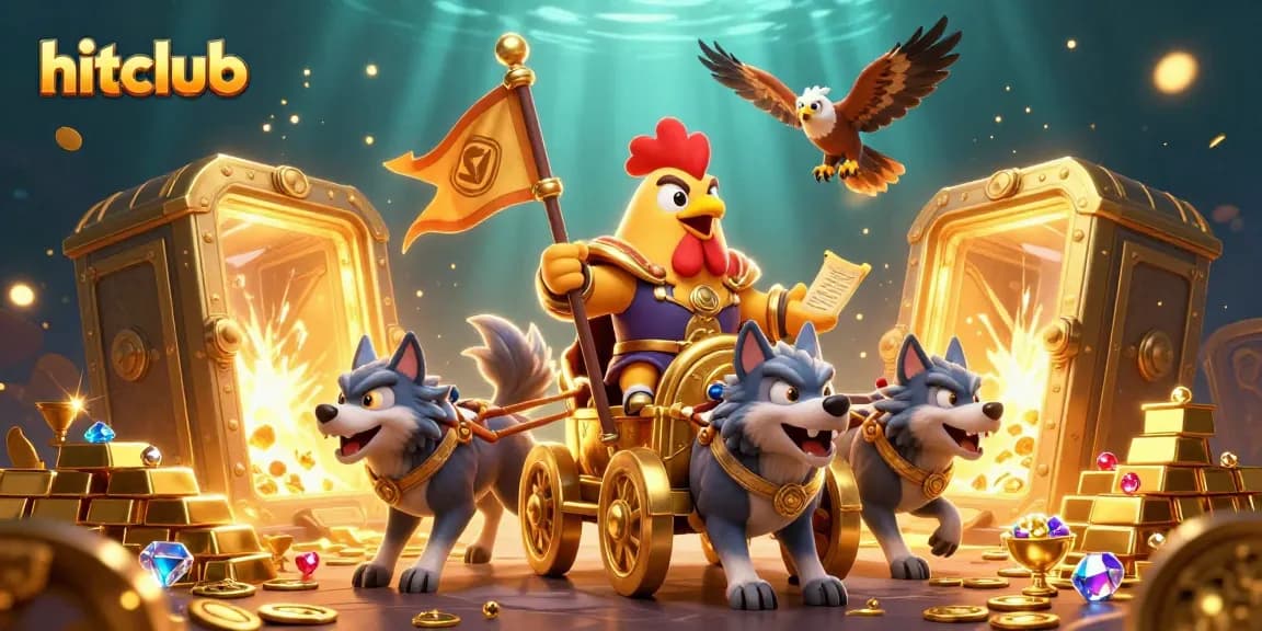 Experience the excitement of hitclub with a dynamic cartoon battle scene filled with treasures.