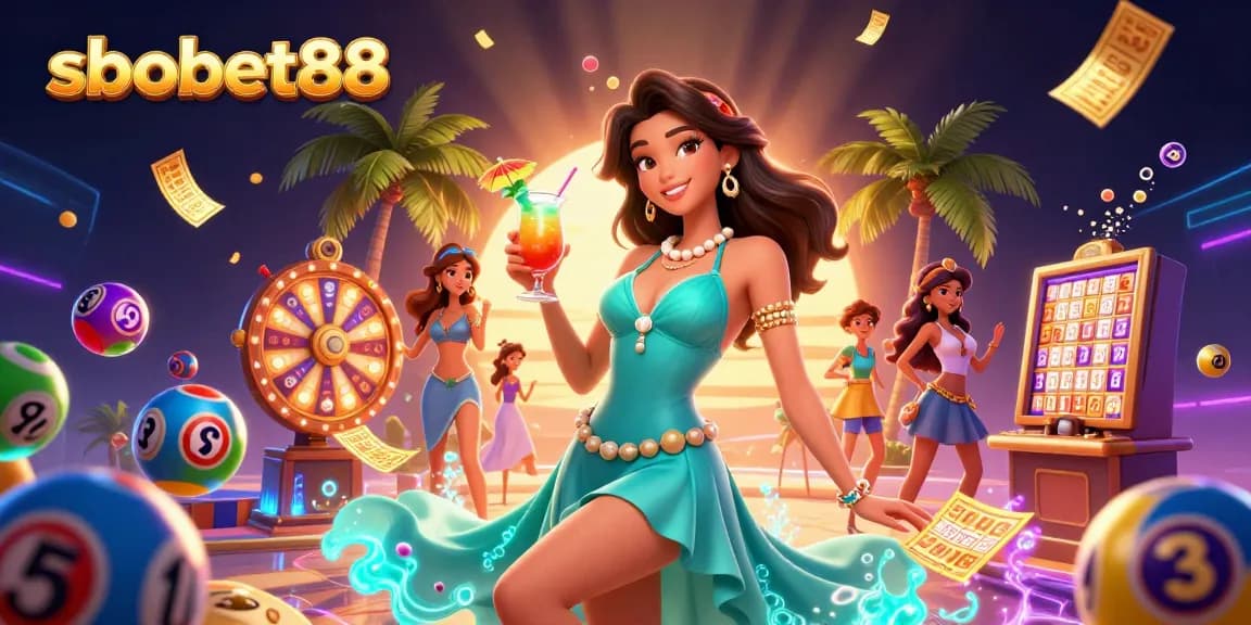 Engage with sbobet88's thrilling casino experience in a vibrant beach setting.