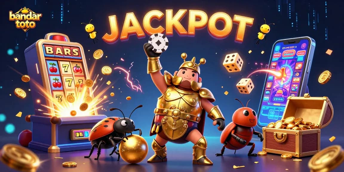 Engage in bandar toto excitement with a 3D scene showcasing victories and jackpots.