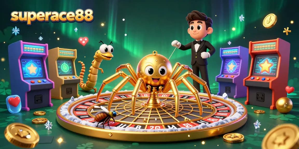 Experience thrilling bets at superace88 with a golden spider roulette and lively 3D characters.