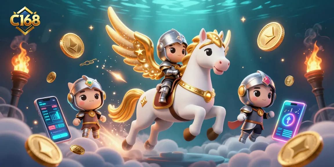 Engage in luxury gaming with C168's immersive 3D adventure of a celestial horse and knight.