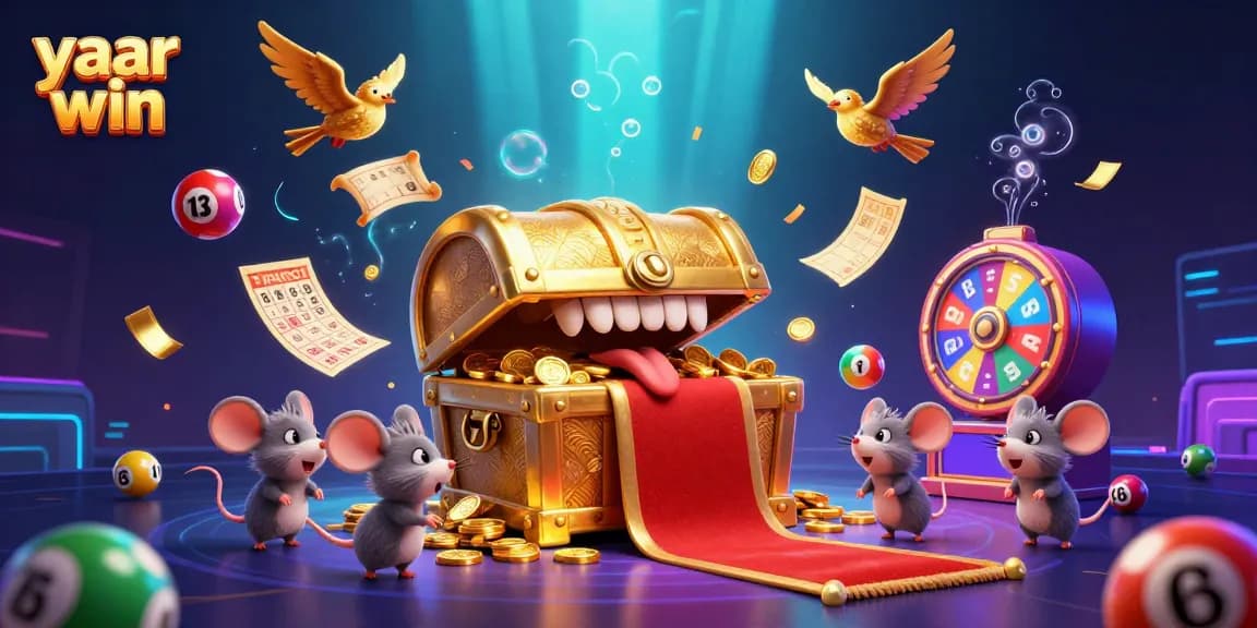 Win big with yaar win in this vibrant 3D casino illustration filled with excitement and lottery elements.