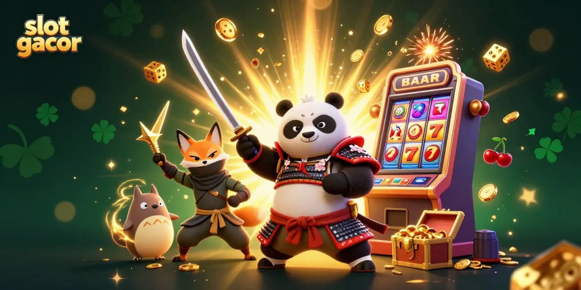 Rasakan gameplay slot gacor yang mendebarkan dengan ilustrasi panda samurai dan rubah ninja kami yang dinamis.