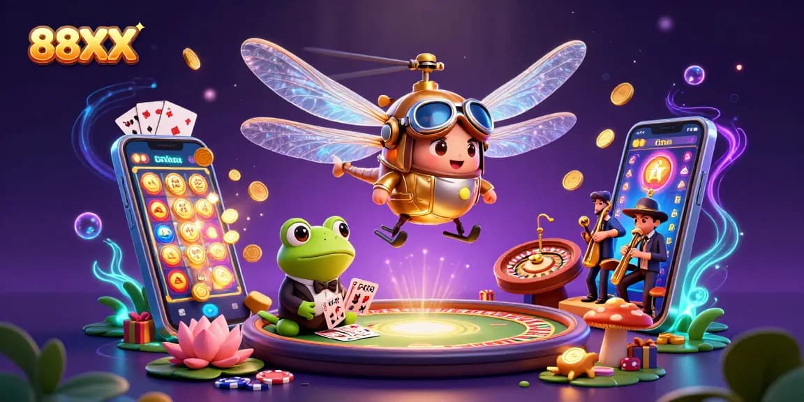 Experience thrilling gambling action with 88XX in a vibrant underwater casino scene featuring dynamic characters.