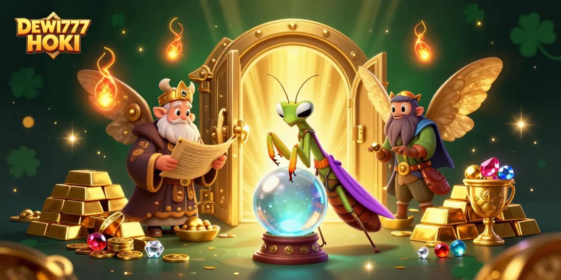 Engage with DEWI777 HOKI for thrilling online gambling experiences in a mystical casino scene.