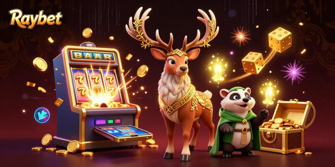 Engage with Raybet in an enchanting casino experience featuring a druid stag, badger, and thrilling game elements.