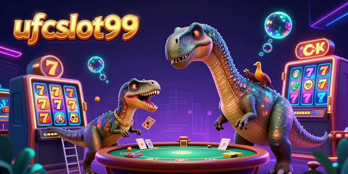 Engage with the fun and excitement of ufcslot99 featuring a giant brontosaurus in a gaming scene.