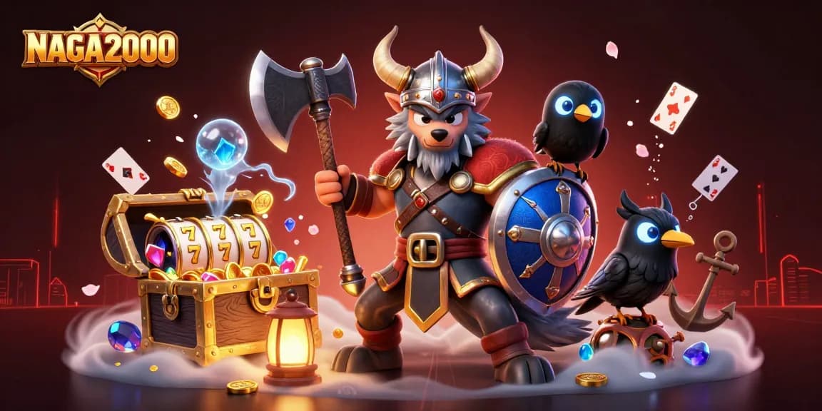 NAGA2000 menghadirkan peluang menang dengan gulungan slot dan harta karun di tengah adegan petualangan.