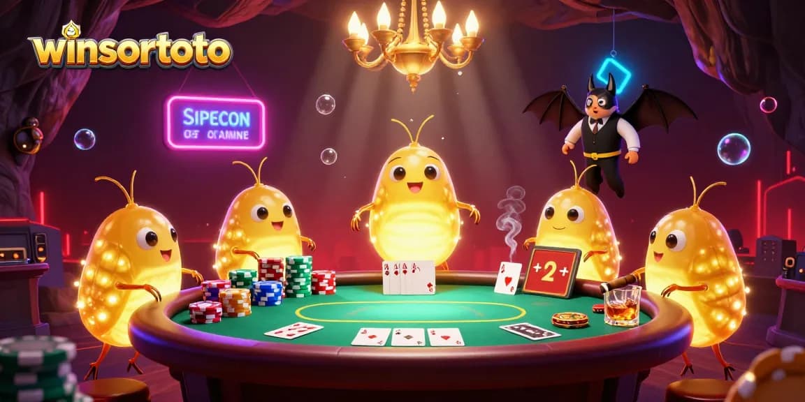winsortoto illuminates a cave casino with glowworms and a bat dealer at the poker table.