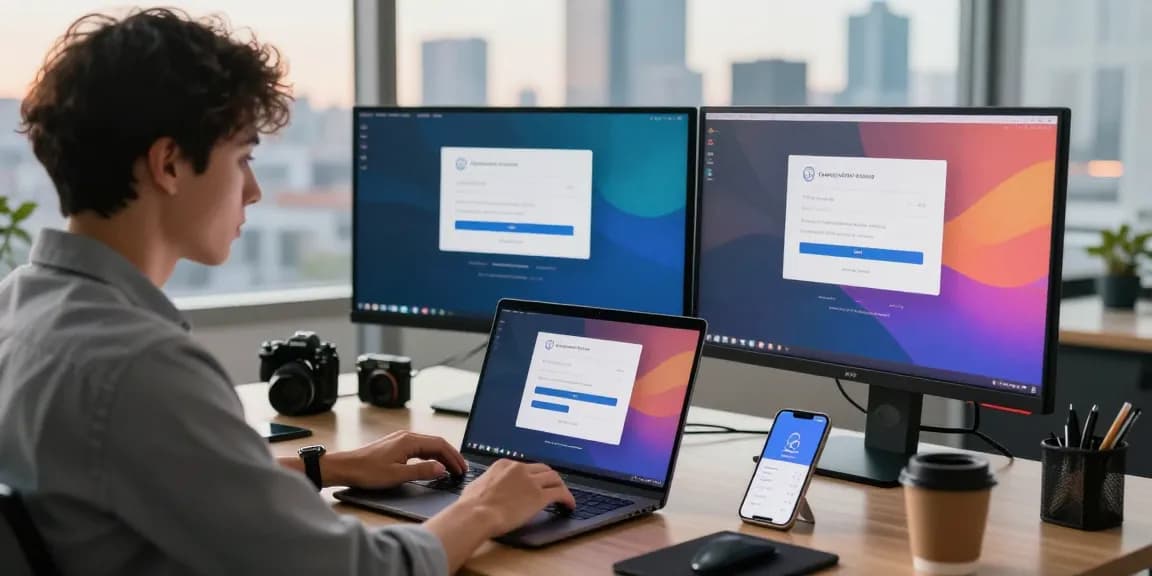 Proses boswin88 login di ruang kerja modern dengan profesional muda yang fokus pada layar laptop.