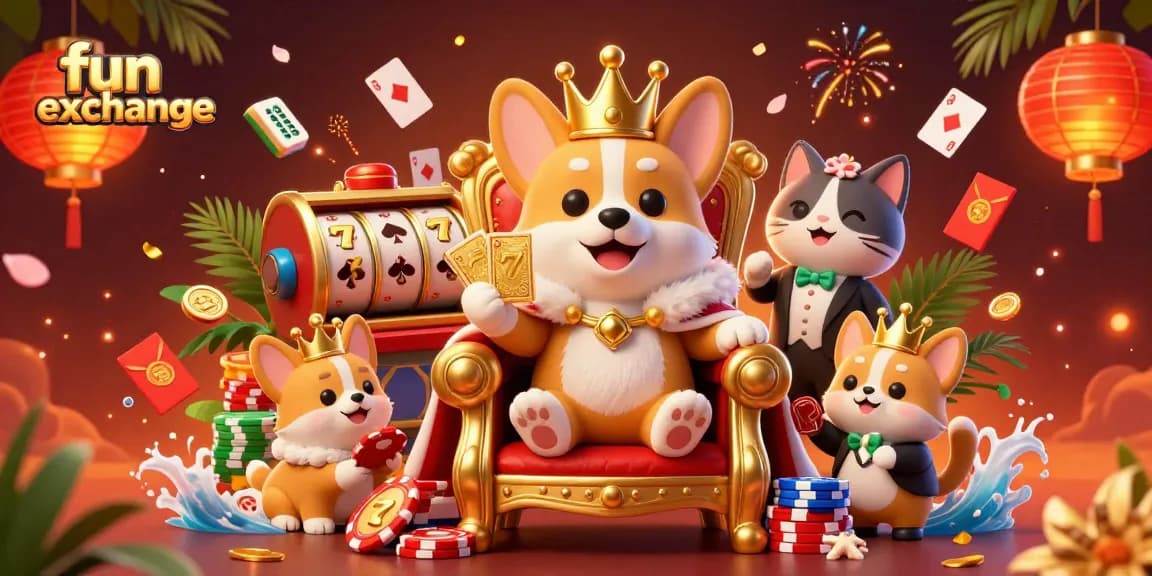 Engage in thrilling gameplay at fun exchange with a royal dancing corgi and vibrant casino elements.