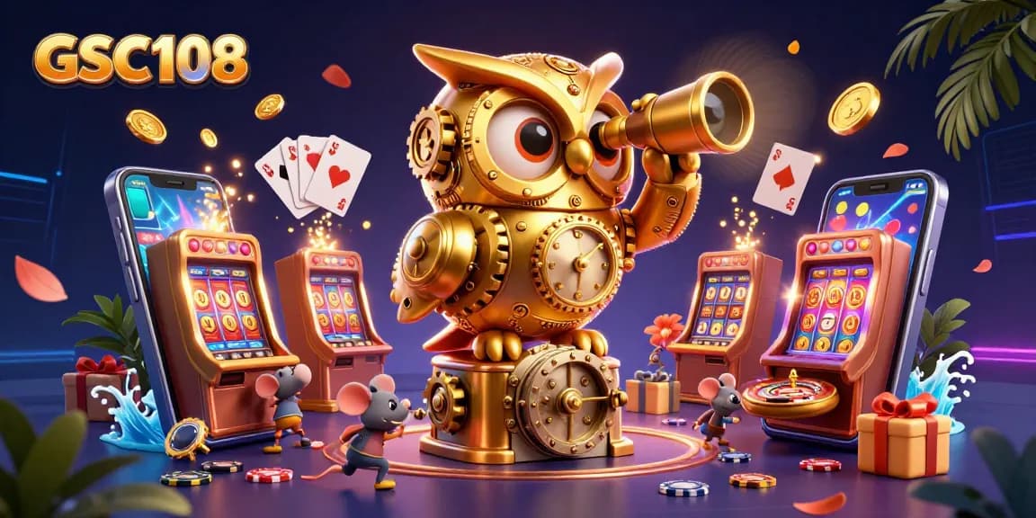 Experience thrilling gameplay with GSC108 featuring a lively casino scene, immersive characters, and vibrant slot elements.