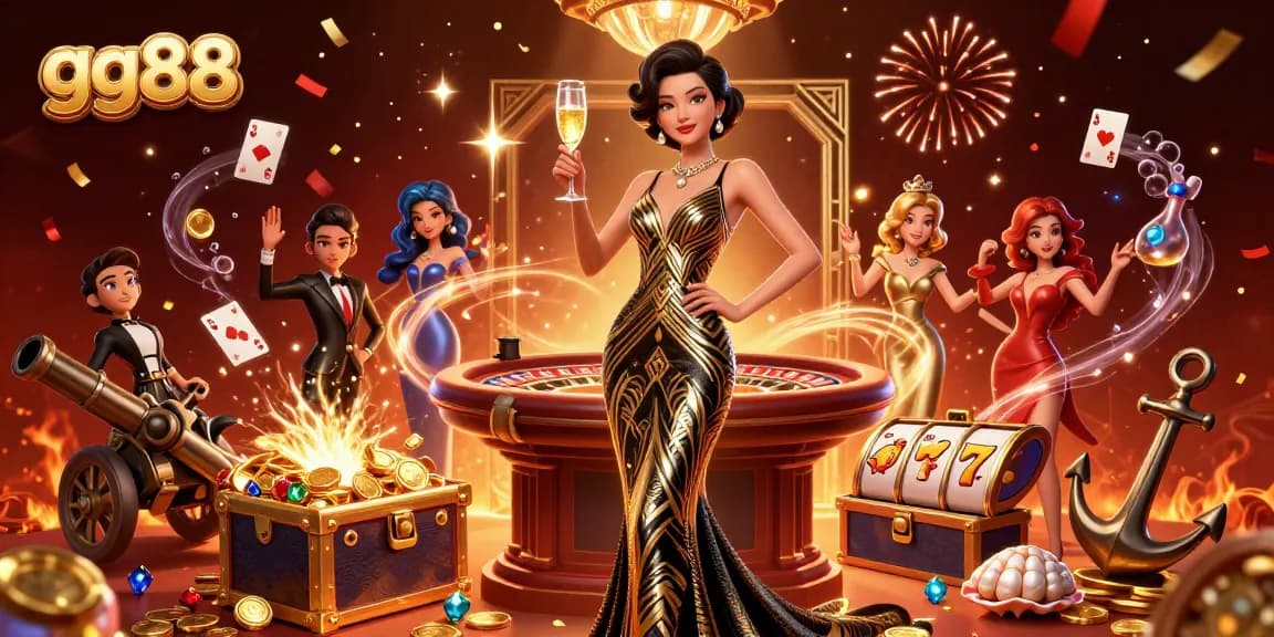 Play and win at gg88 with a glamorous casino scene filled with gold coins and rich visuals.