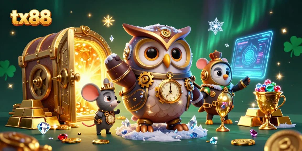 Experience dynamic gambling action with tx88's vibrant illustration depicting steampunk characters among casino treasures.