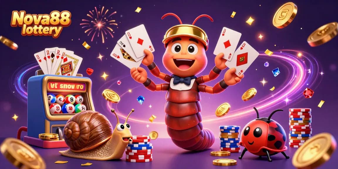 Play and win with the exciting Nova88 lottery, featuring vibrant characters and dynamic game elements.