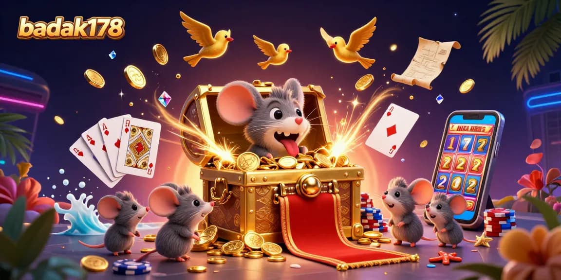 Spin with badak178's thrilling treasures and vibrant casino excitement in a captivating illustration.