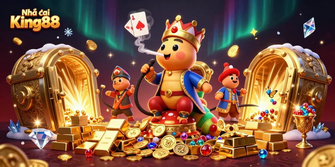 Experience the thrilling gameplay at Nhà cái King88 with vibrant 3D illustration of a magical casino scene.
