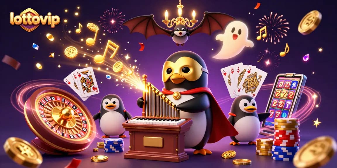 Memainkan lottovip dengan 3D penguin opera fantasi yang memancarkan koin emas dan catatan musikal.