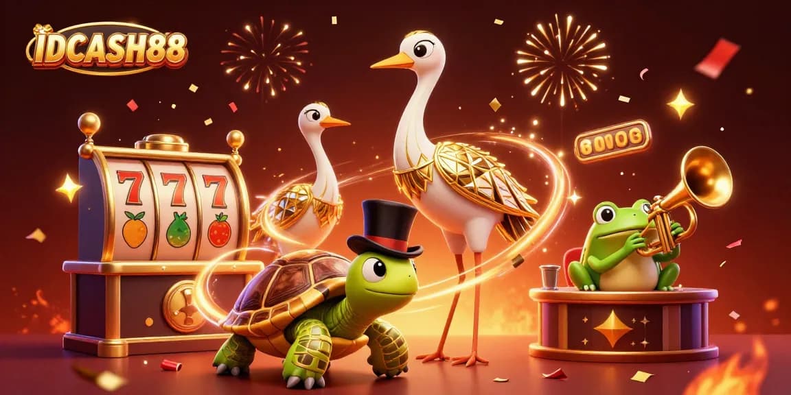 Play exciting slot games at IDCASH88 with dazzling characters and vibrant casino elements.