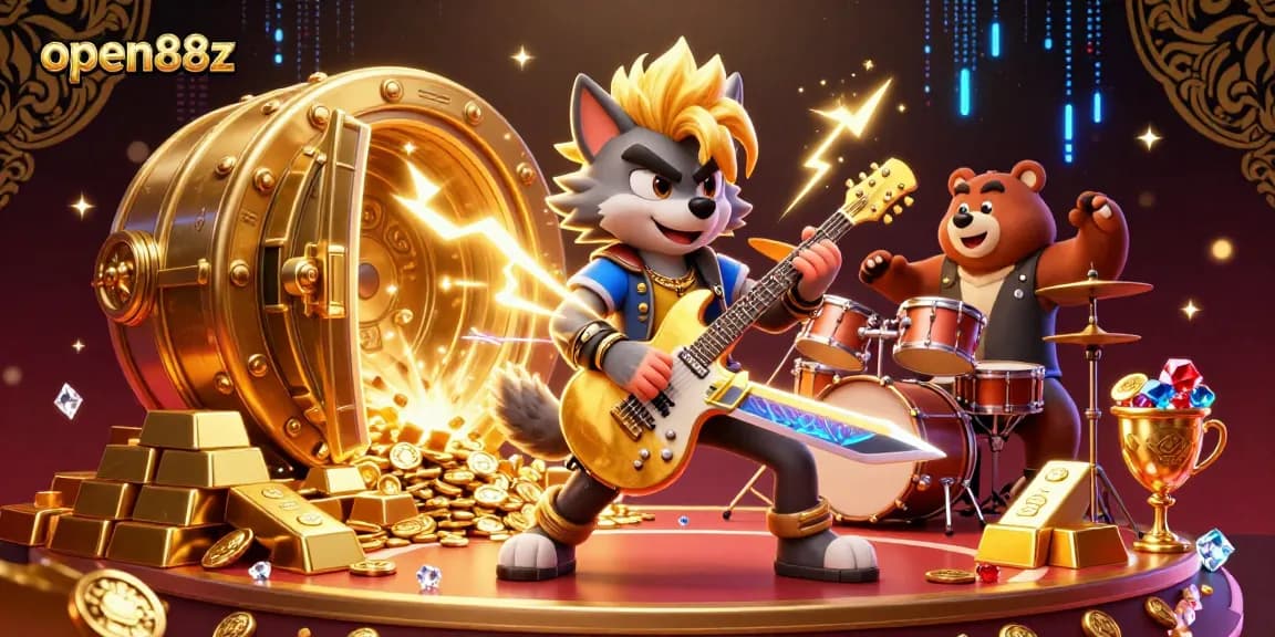 Experience the thrill of casino gaming with open88z featuring lively characters and dazzling golden effects.