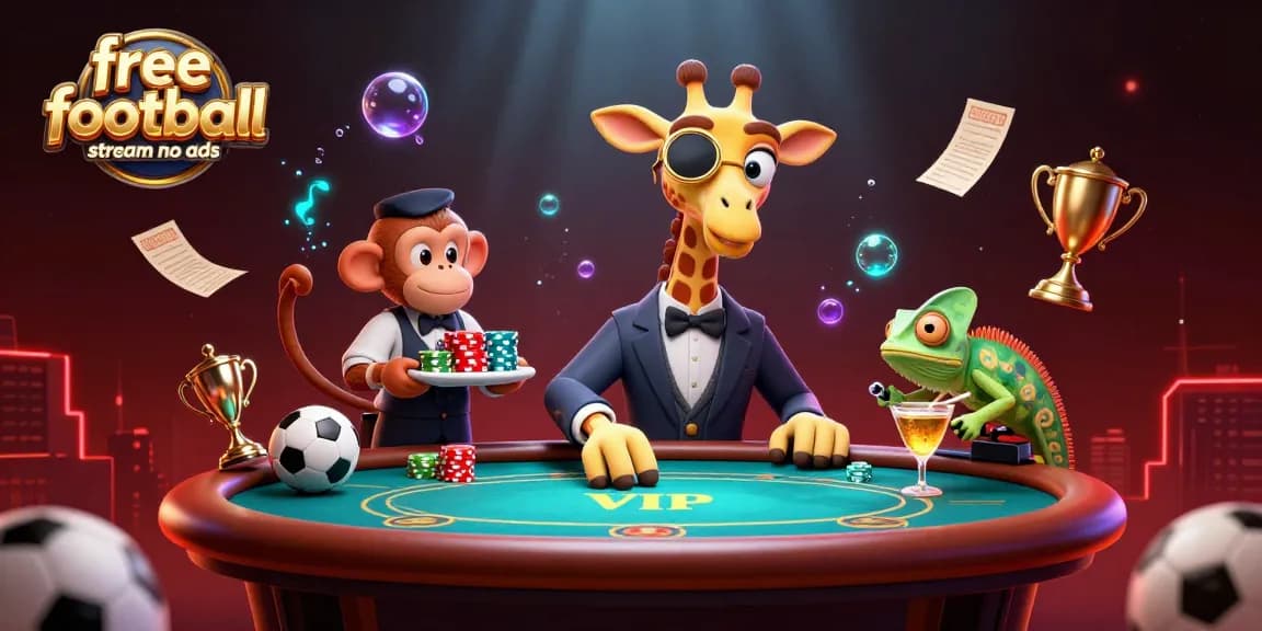 Experience free football stream no ads with a vibrant, exciting casino scene featuring animated characters and gaming elements.