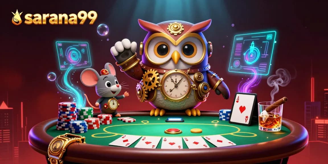 Sarana99: Engage in strategic gameplay with the casino's vibrant 3D illustration capturing poker excitement.