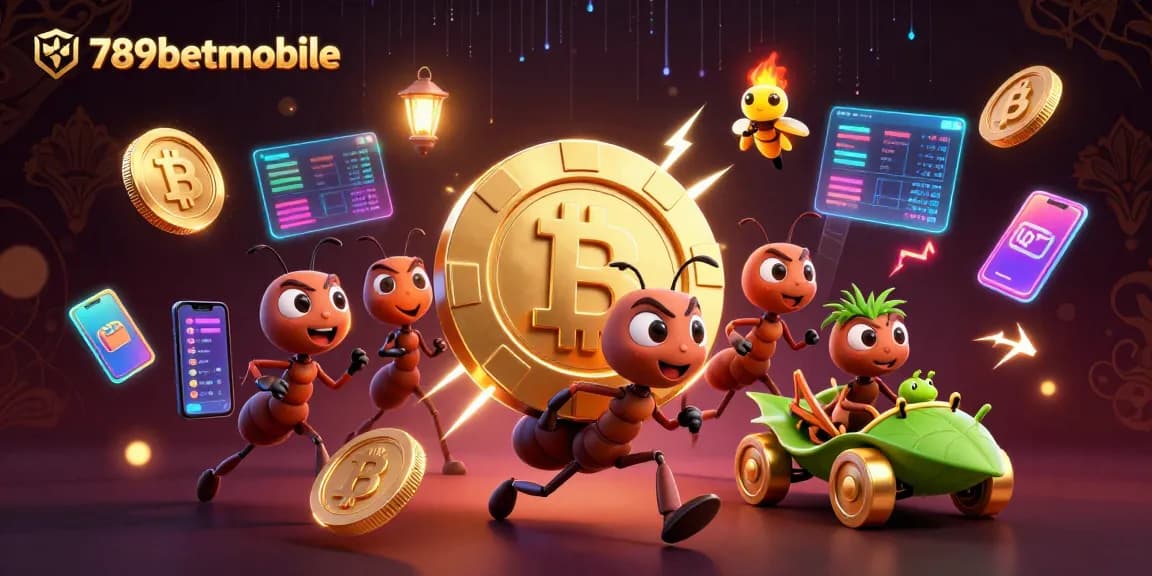 Engage with the thrilling heist of ants at 789betmobile, carrying a giant poker chip in a rich 3D casino scene.