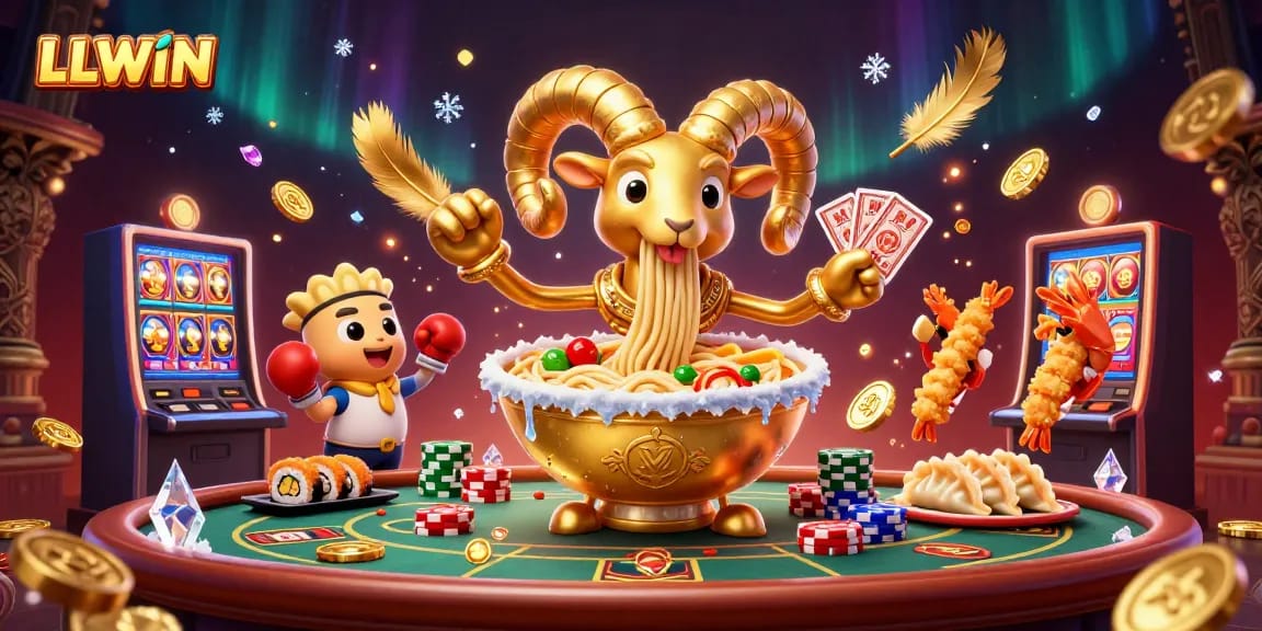 Engage in the thrilling world of LLWIN with a vibrant illustration of a casino atmosphere filled with characters and gaming elements.