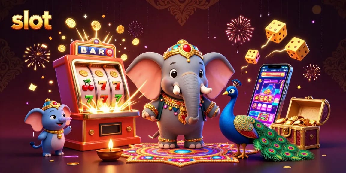 Spin to win on exciting slot games with a vibrant scene of a playful elephant and jackpot!