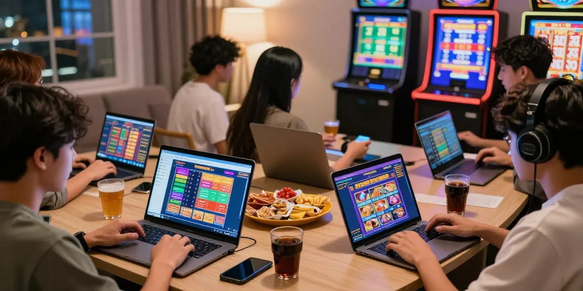 Exciting online gaming experience featuring Link Alternatif Togel88 with players engaged on devices in a cozy home setting.