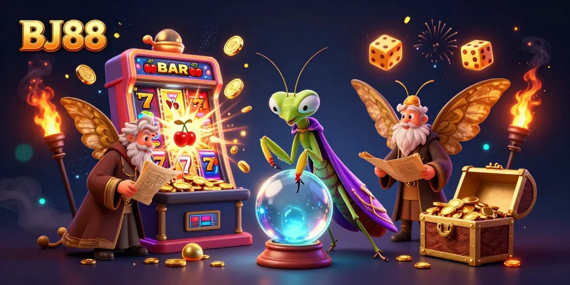Engage with BJ88’s 3D animated world of fortune telling, slot machines, and magical casino elements.